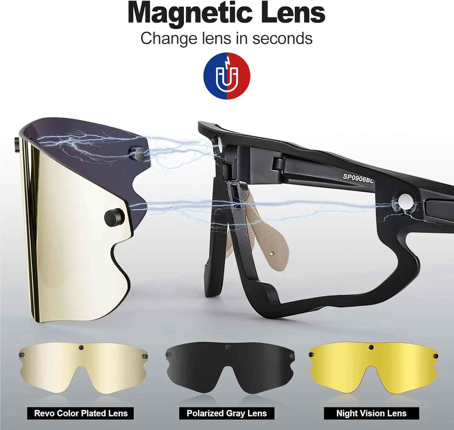 Odoland Polarized Cycling Sunglasses with 3 Magnetic Lenses for Men Women, UV400 Sports Goggles for MTB Running Fishing