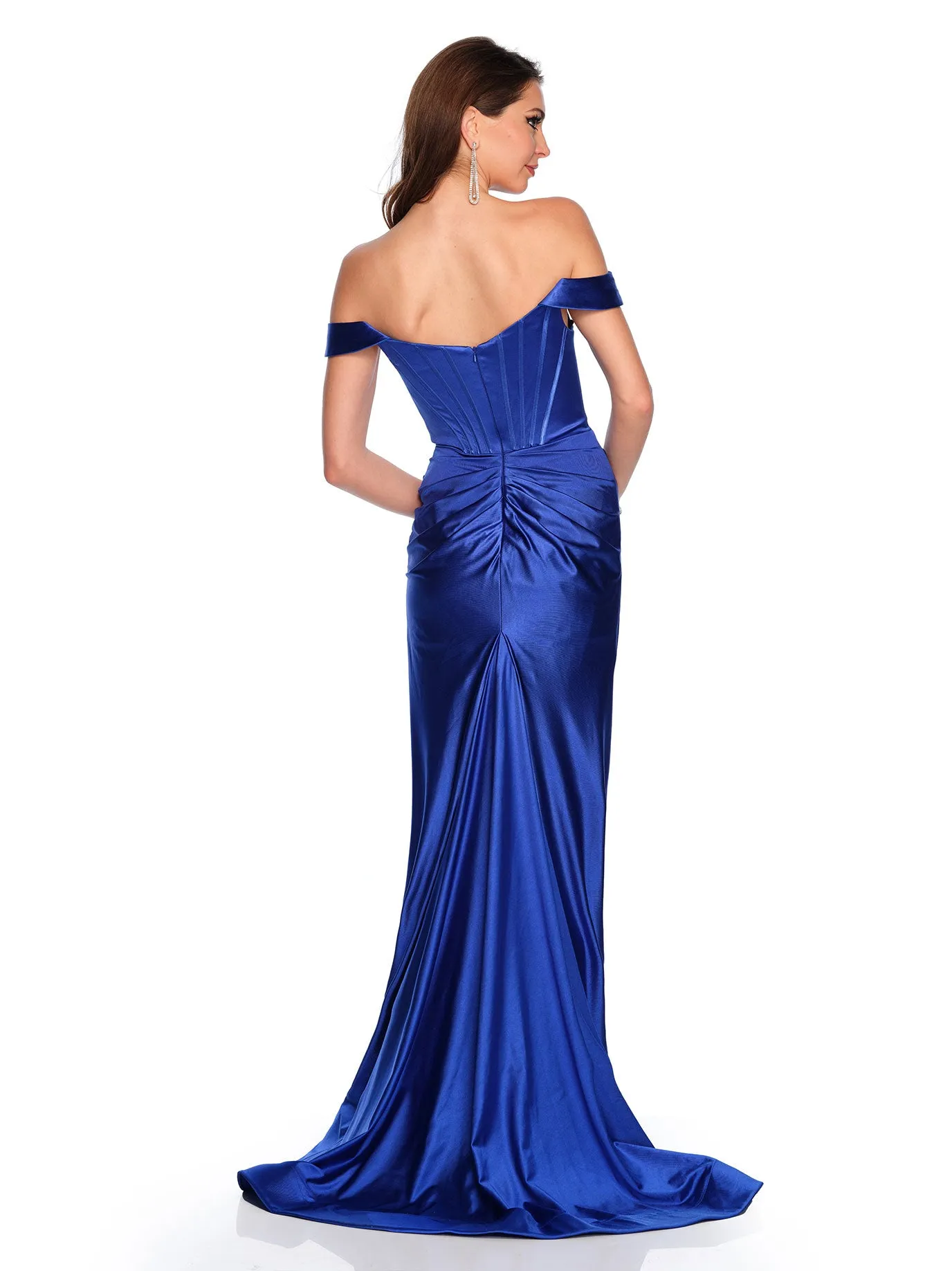 OFF THE SHOULDER SHINY JERSEY GOWN
