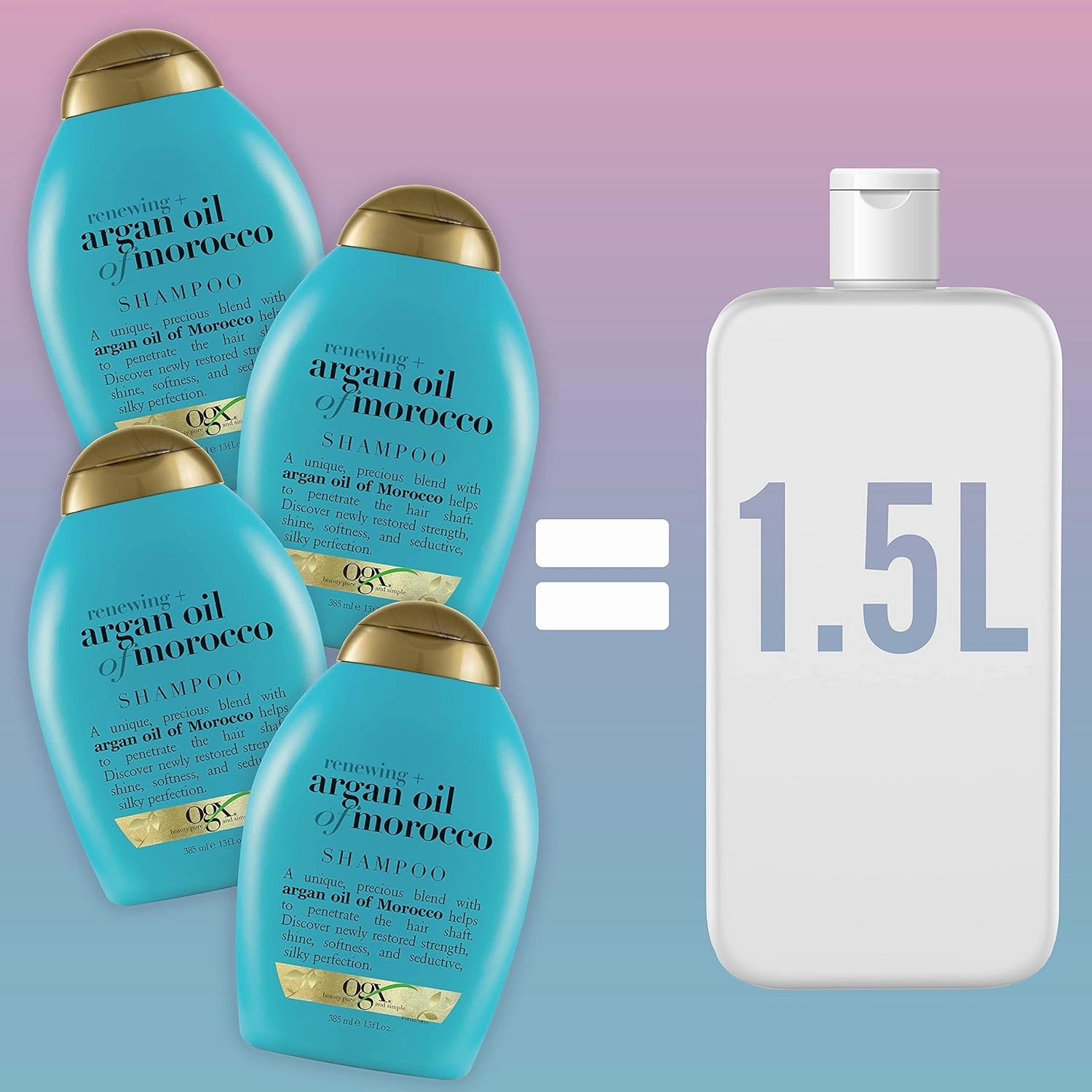 OGX Renewing and Cold-Pressed Argan Oil of Morocco Hydrating Shampoo, to Help Moisturize, Soften & Strengthen Hair, Paraben & Sulfate Free Surfactants, Floral, 52 Oz, Pack of 4