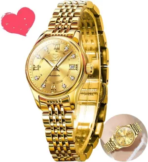 OLEVS Automatic Watches for Women Mechanical Self Winding Luxury Dress Diamond Dial Stainless Steel Strap Waterproof Luminous Date Ladies Watches