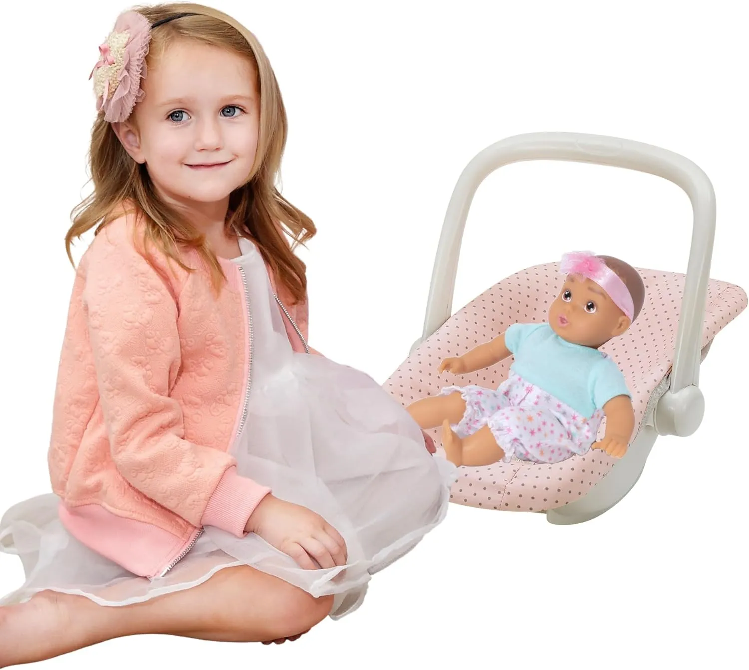 Olivia's Little World Polka Dot Princess Baby Doll Carrier & Car Seat Set, Pink/Gray