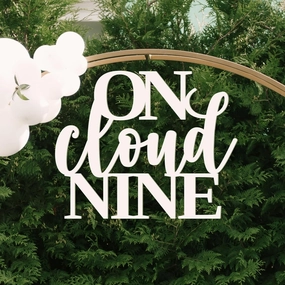 On cloud nine sign for Baby Shower backdrop decoration, Large cutout wooden welcome decor or photo prop wall banner for We're On cloud 9 theme party, Stacked signage for Baby Girl or Boy photo booth