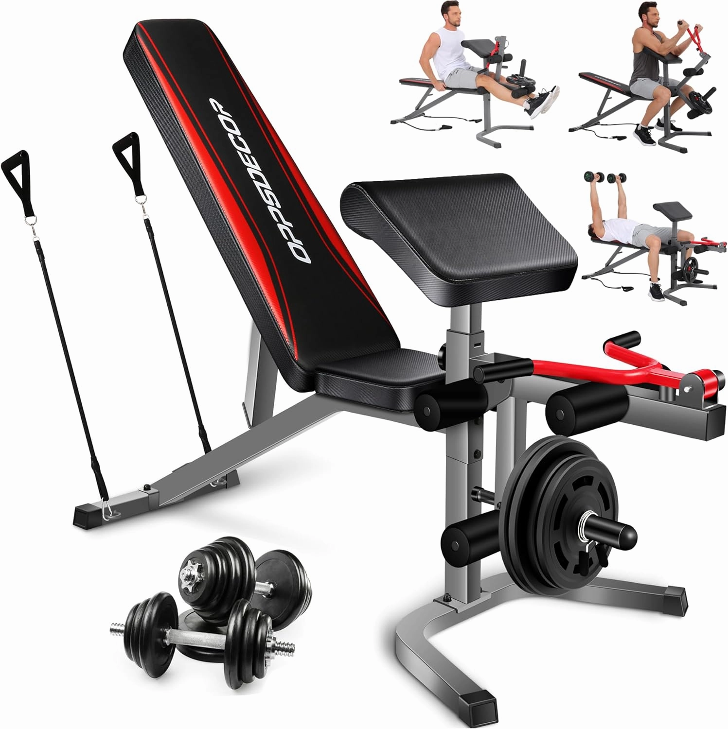 OPPSDECOR Weight Bench Set Adjustable Weight Bench with Preacher Curl Leg Extension Professional Bench Press for Full Body Exercise Workout Benches for Home Gym
