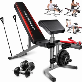OPPSDECOR Weight Bench Set Adjustable Weight Bench with Preacher Curl Leg Extension Professional Bench Press for Full Body Exercise Workout Benches for Home Gym
