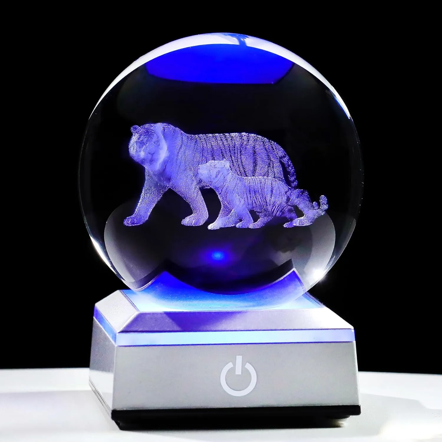 Ornalrist 3D Tiger's Crystal Ball with LED Light Base 3.15in - Tiger Gifts for Women, Mom on Mother's Day from Son, Daughter - 3D Crystal Ball Lamp Engraved Tiger Mother & Child Figurine Home Decor