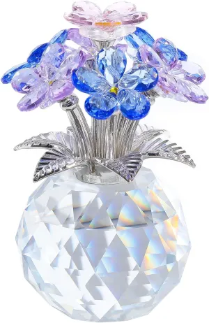 Ornalrist Colorful K9 Crystal Forget Me Not Flower Figurine, Forget-me-not Gifts for Women, Mom, Friend, Meaningful Remembrance Gifts, Glass Flowers Figurines Collectibles