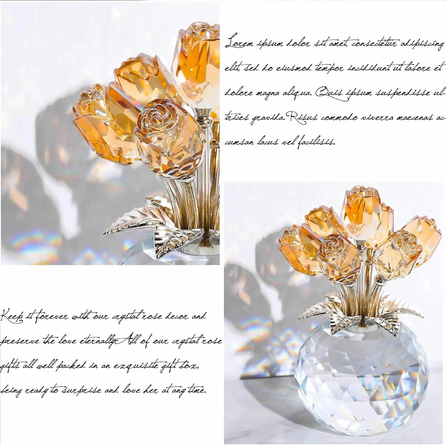 Ornalrist Crystal Gold Roses Figurine, Glass Roses Bouquet Collectible Decor Gifts for Wife Women Mom on Mother's Day Valentine's Day Wedding Anniversary