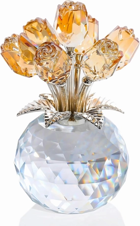 Ornalrist Crystal Gold Roses Figurine, Glass Roses Bouquet Collectible Decor Gifts for Wife Women Mom on Mother's Day Valentine's Day Wedding Anniversary