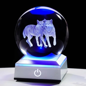 Ornalrist Wolf Gifts for Women, Men - 3D Crystal Ball Engrevd Couple Wolfs 3.15'' with LED Light Base - Wolf Lover Night Light Figurinefor Home Decor