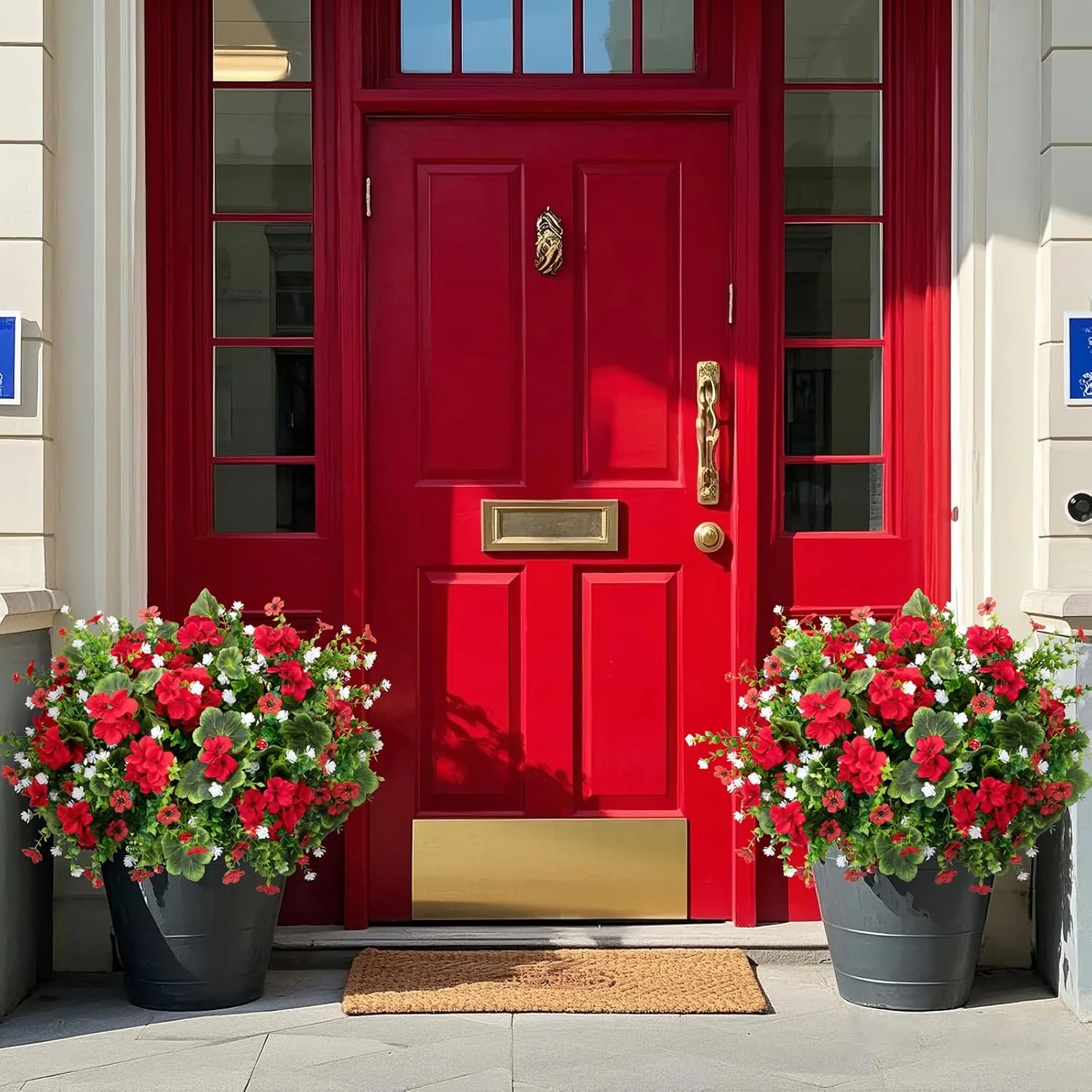 Ouddy Decor 18'' Artificial Geraniums Flowers for Outdoors, 10 Bundles Mixed Fake Silk Flowers Plastic Plants UV Resistant for Summer Garden Porch Patio Planter Kitchen Table Home Decor, Red