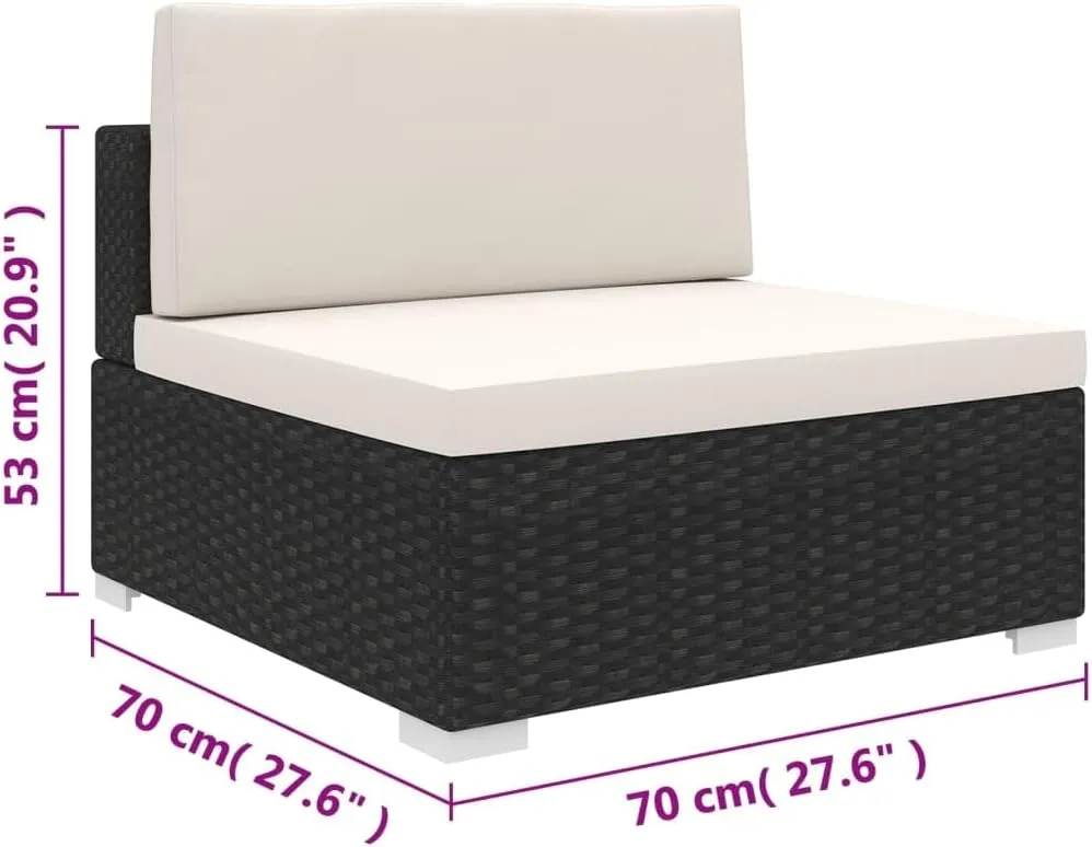 Outdoor Lounge Chair Black PE Rattan Modular Patio Furniture Middle Seat with Removable Cream White Cushions Weather Resistant Lightweight Steel Frame for Patio Garden Beach Poolside