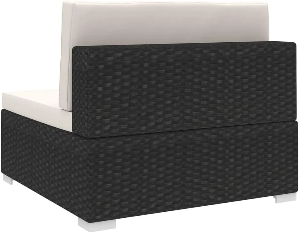 Outdoor Lounge Chair Black PE Rattan Modular Patio Furniture Middle Seat with Removable Cream White Cushions Weather Resistant Lightweight Steel Frame for Patio Garden Beach Poolside