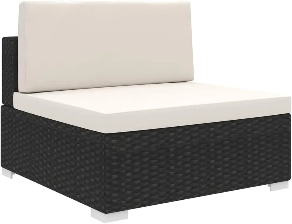 Outdoor Lounge Chair Black PE Rattan Modular Patio Furniture Middle Seat with Removable Cream White Cushions Weather Resistant Lightweight Steel Frame for Patio Garden Beach Poolside
