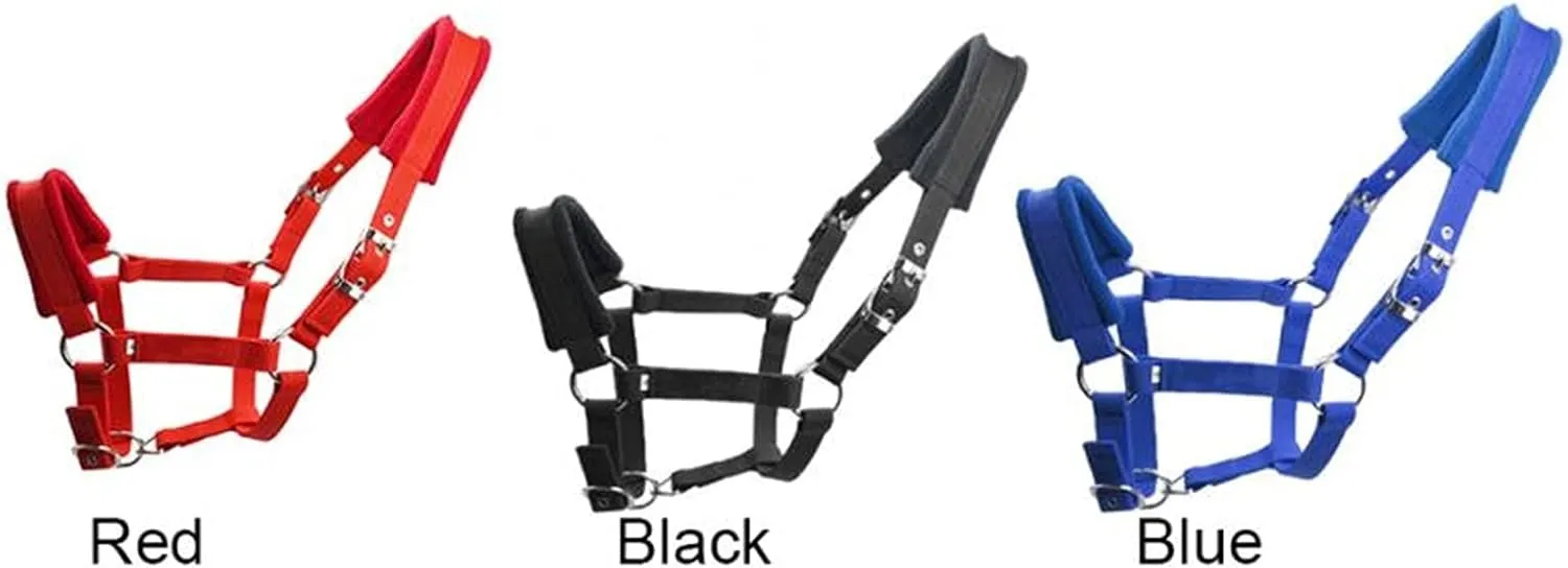 Outdoor Sports Adjustable Strap Double Layered Protective Fleece Padded Detachable Durable Practical Horse Halter Multiple Sizes Outdoor Sports Horse Equipment(Black L)