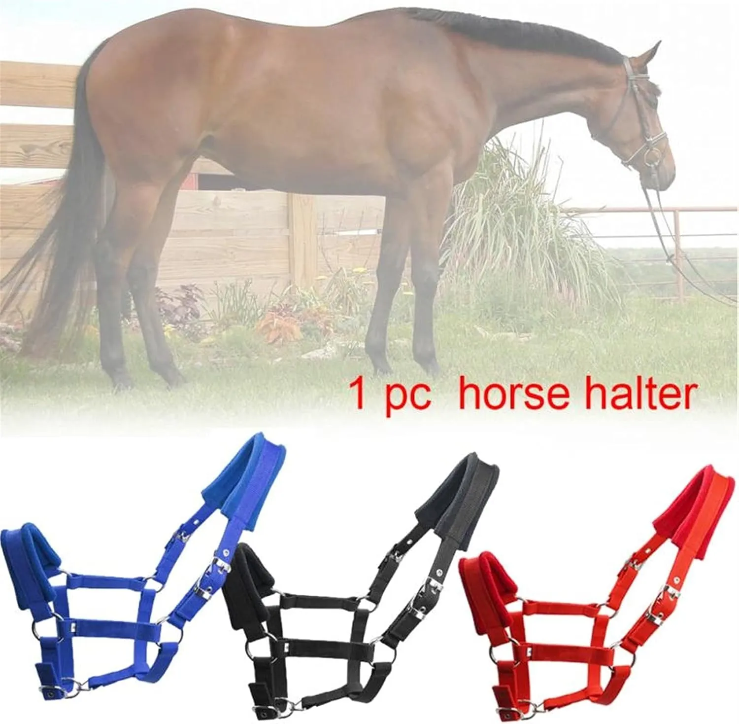 Outdoor Sports Adjustable Strap Double Layered Protective Fleece Padded Detachable Durable Practical Horse Halter Multiple Sizes Outdoor Sports Horse Equipment(Black L)