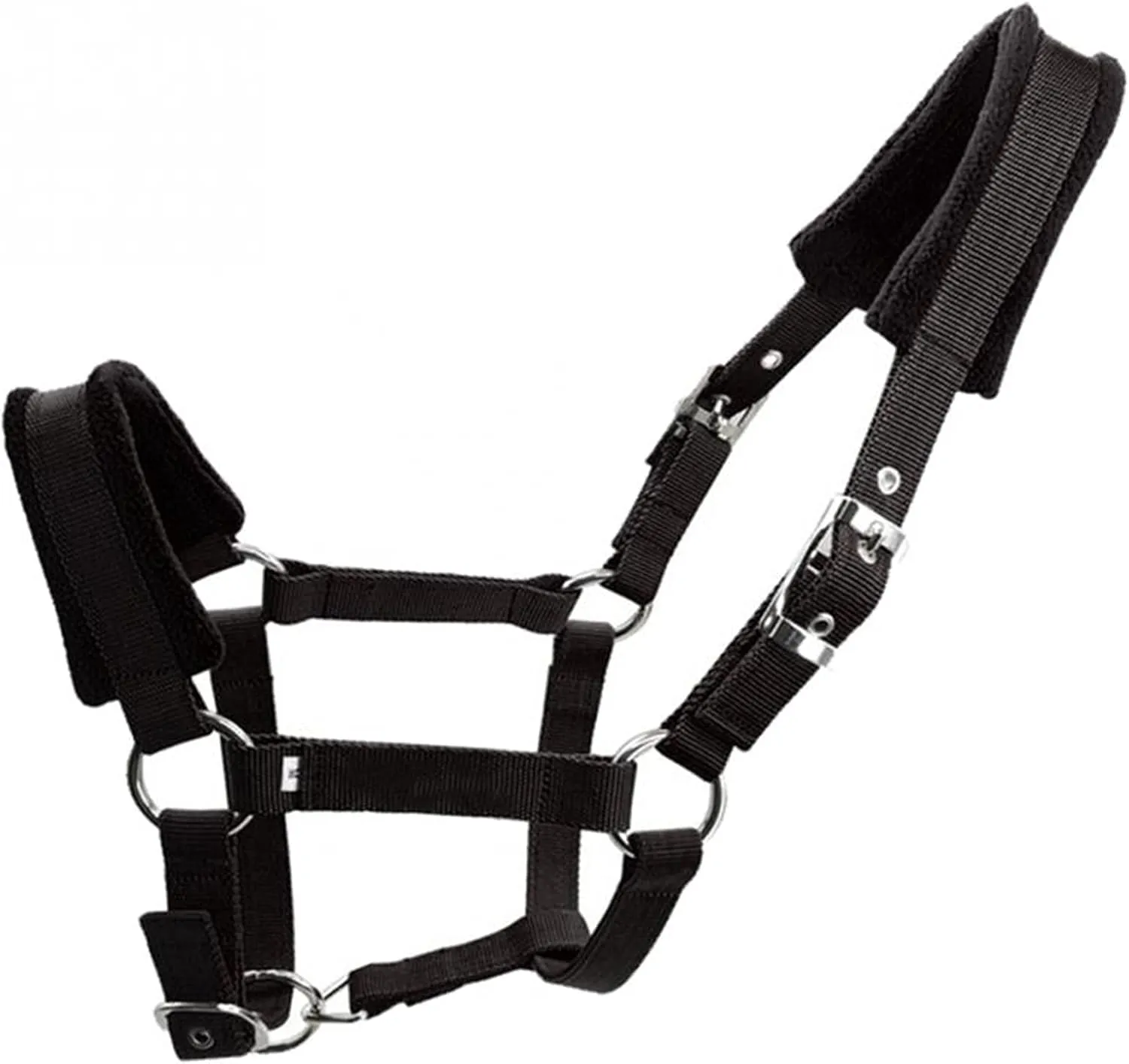 Outdoor Sports Adjustable Strap Double Layered Protective Fleece Padded Detachable Durable Practical Horse Halter Multiple Sizes Outdoor Sports Horse Equipment(Black L)