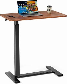 Overbed Laptop Table with Mini Wheels, 28”X16” Mobile Rolling Standing Desk Adjustable Laptop Computer Cart Beside Table for Home Hospital Office (Brown)