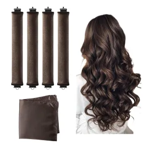 Overnight DreamCurls Heatless Rollers Set – 4 Pcs Soft Velvet Stylers with Satin Scarf for All Hair Types, Natural Blowout Waves, No Heat Curling, Sleep-In Curls
