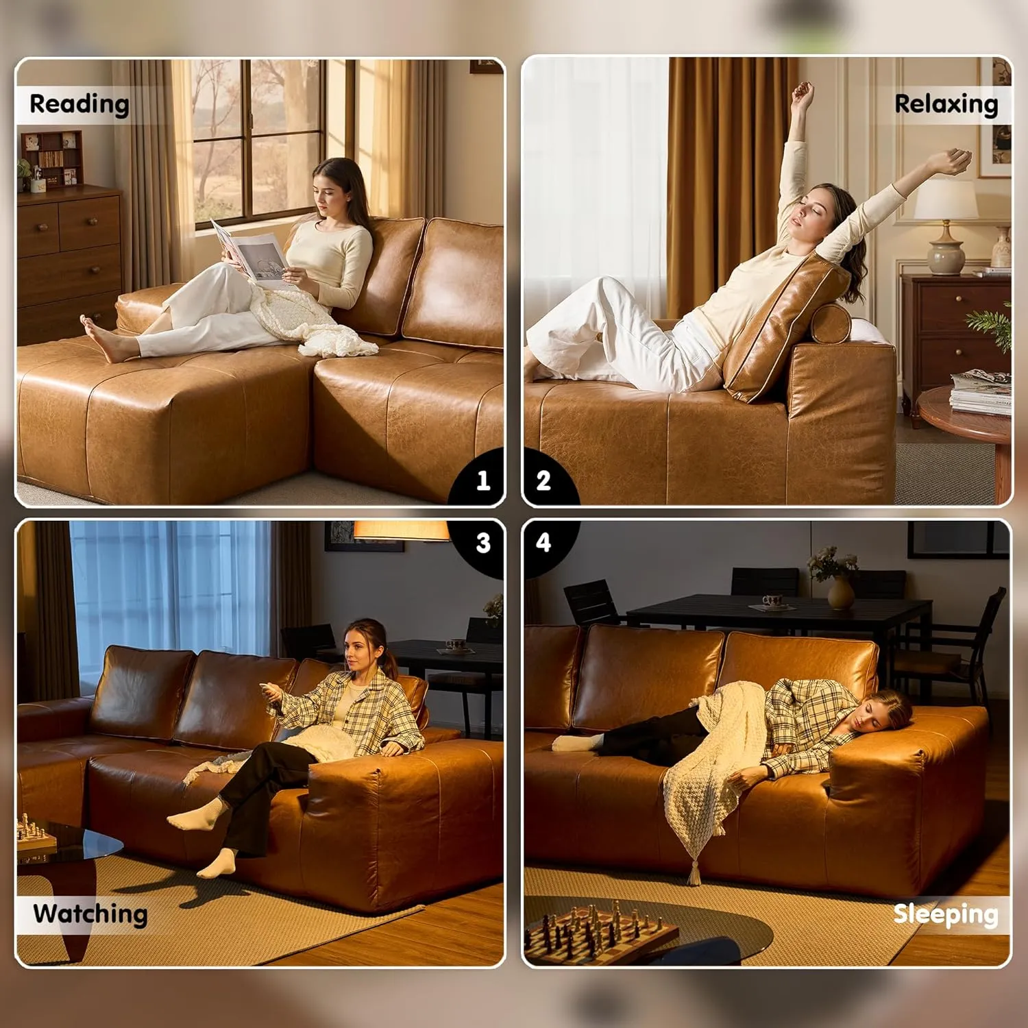 ovios 114" Cloud Sectional Couch with L-Shape Chaise,Modern Faux Leather Modular Sofa with Deep Seat, Upholstered Couches for Living Room Bedroom,No Assembly Required (Left Facing Chaise)
