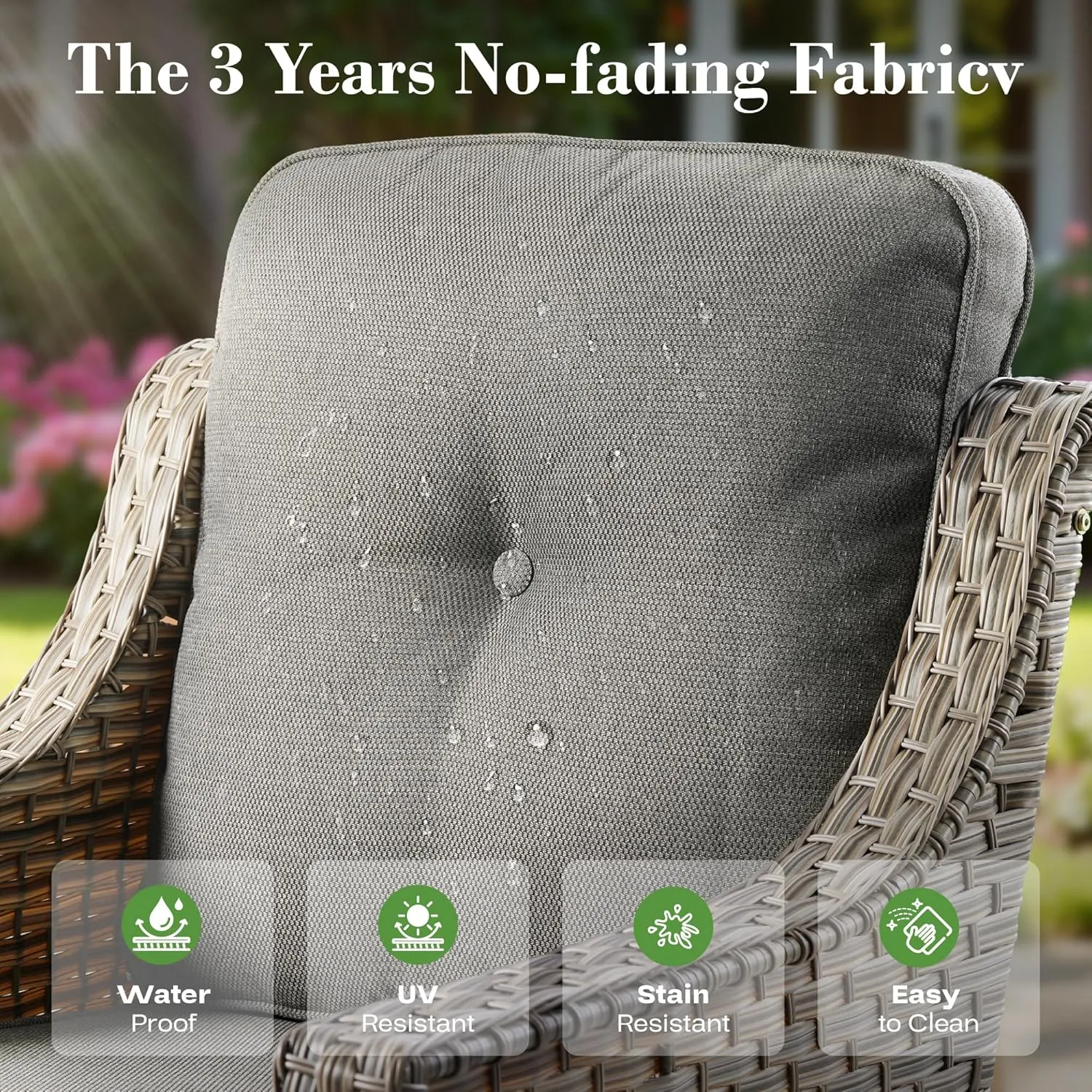 ovios 5 Piece Outdoor Patio Furniture with 3 Seat Sofa,Rattan Wicker Coversation Set with Swivel Rocking Chair,Balcony Sofa Set with Shiny Table for Outside Porch Backyard Pool,Dark Grey