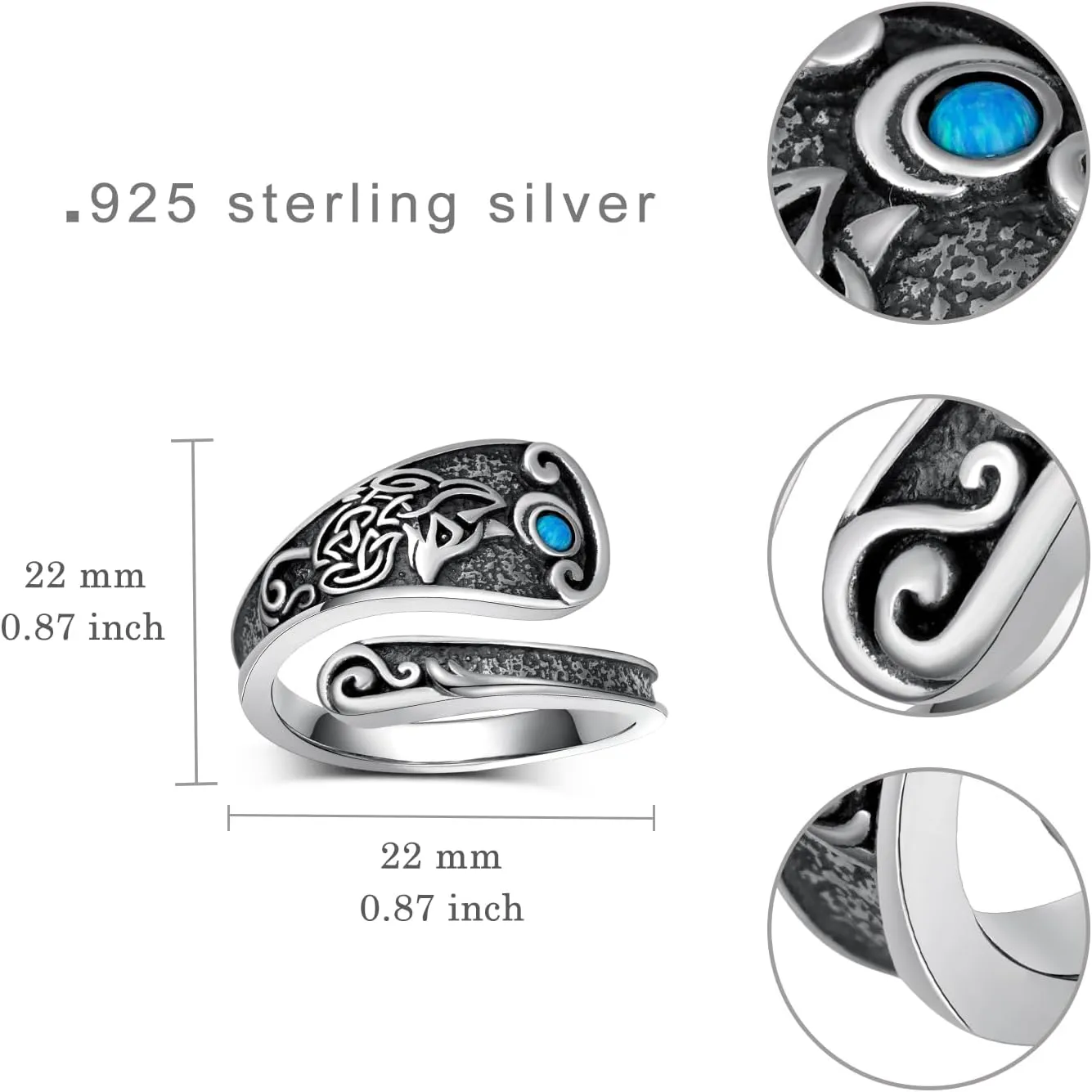 Owl/Dragon/Horse/Turtle/Fox Spoon Ring Sterling Sliver Adjustable Thumb Rings Vintage Animal Jewelry Gifts for Women