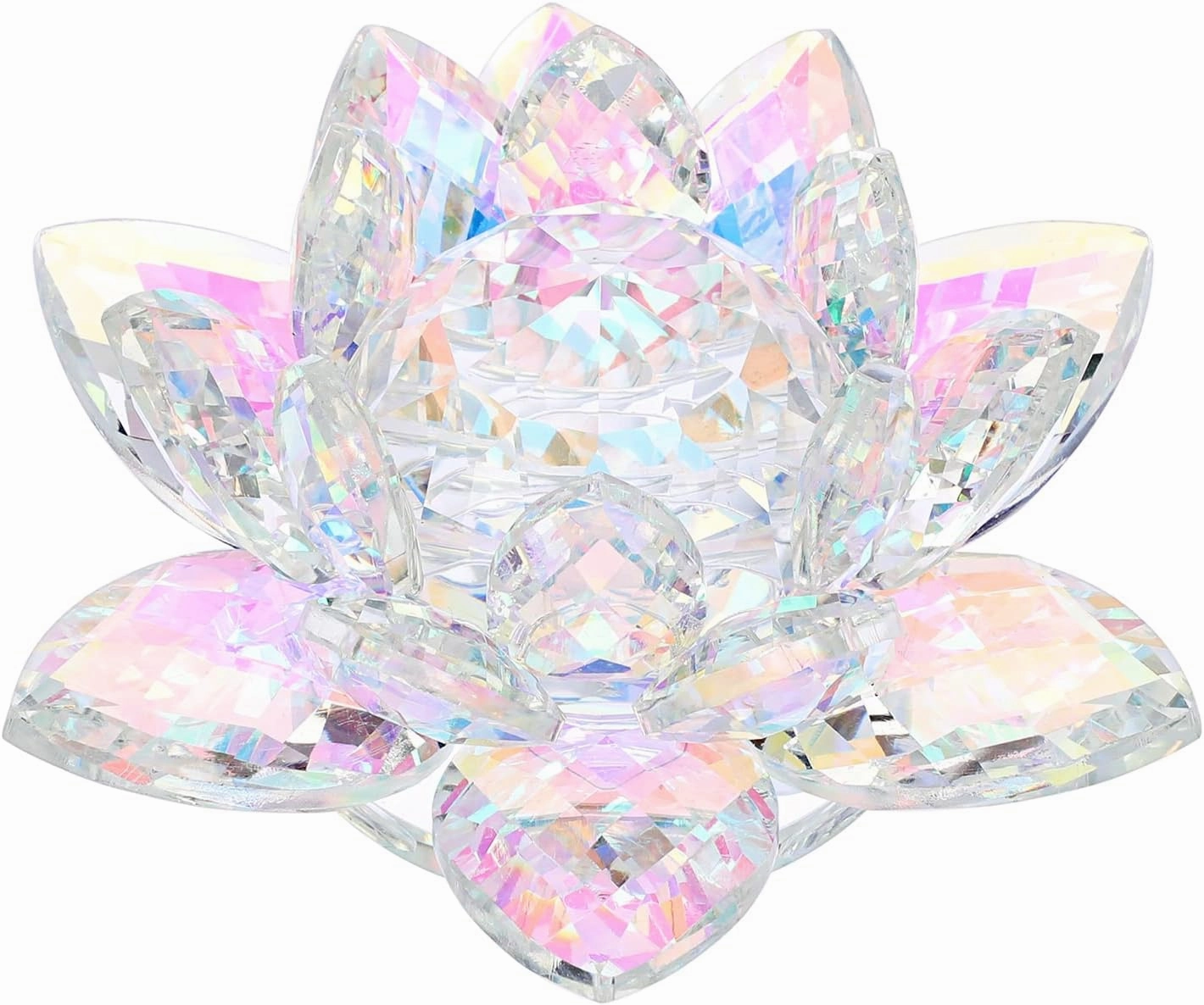 OwnMy Sparkle Crystal Lotus Flower Figurines Decorative Lotus Flower Ornament, 5 Inch Glass Lotus Feng Shui Decor Crystal Flower Paperweight for Home Office Tabletop Centerpieces