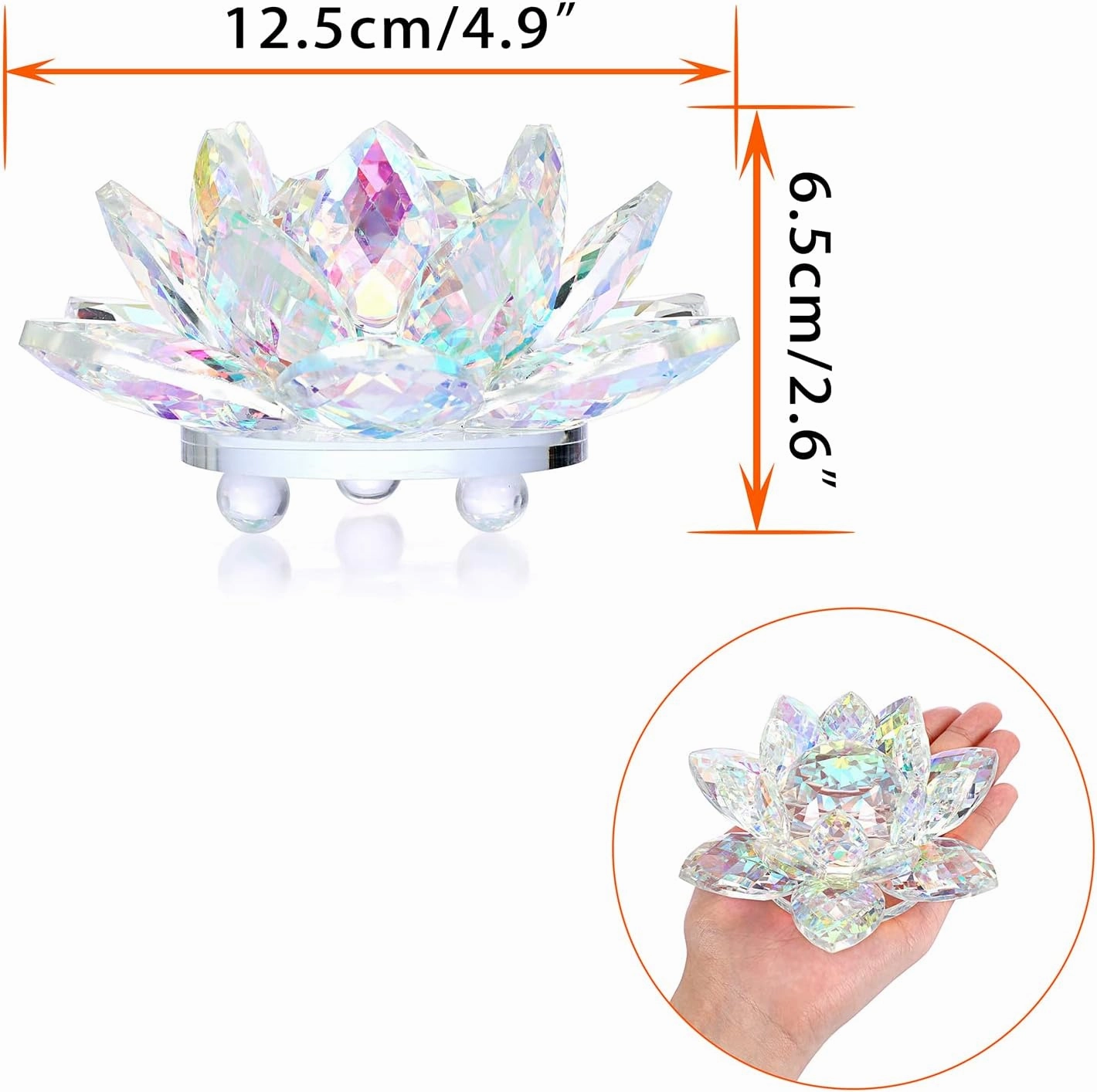 OwnMy Sparkle Crystal Lotus Flower Figurines Decorative Lotus Flower Ornament, 5 Inch Glass Lotus Feng Shui Decor Crystal Flower Paperweight for Home Office Tabletop Centerpieces
