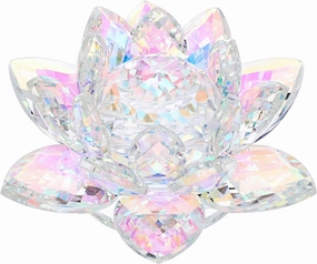 OwnMy Sparkle Crystal Lotus Flower Figurines Decorative Lotus Flower Ornament, 5 Inch Glass Lotus Feng Shui Decor Crystal Flower Paperweight for Home Office Tabletop Centerpieces