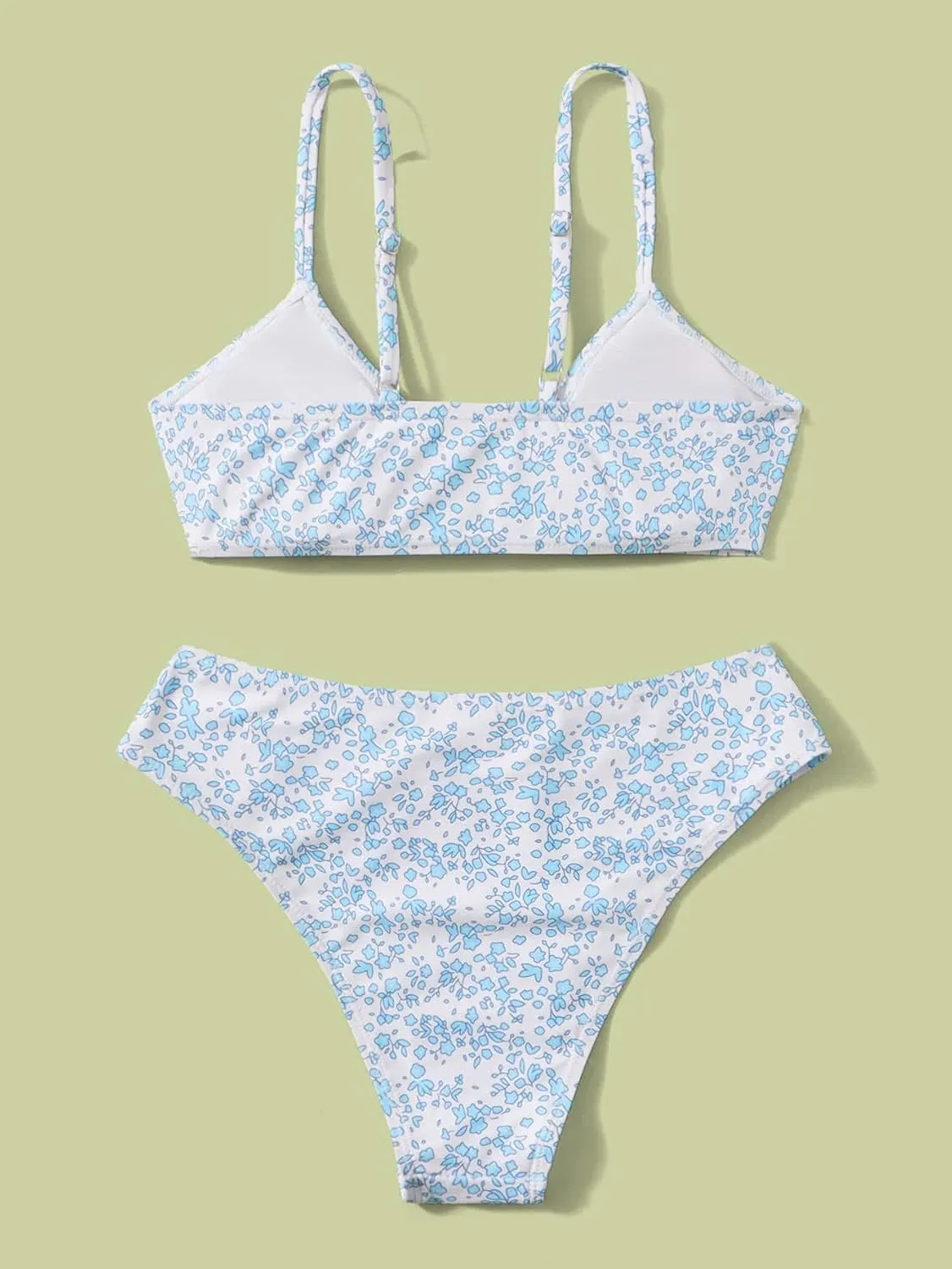 OYOANGLE Girl's 2 Piece Ditsy Floral Bikini Swimsuit Ring Linked Ruched Bathing Suit