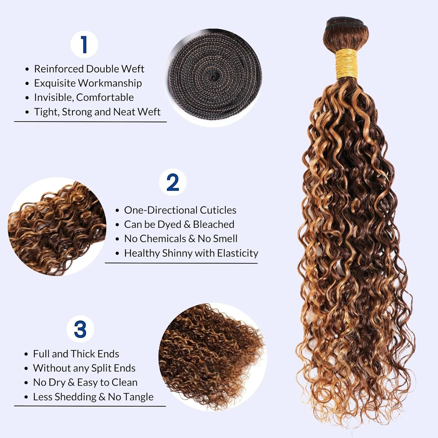 P4/27 Honey Blonde Highlights Water Wave Bundles Human Hair 18 20 22 Inch,Brown Wet and Wavy 3 Weave Bundles, 10A 100% Virgin Human Hair