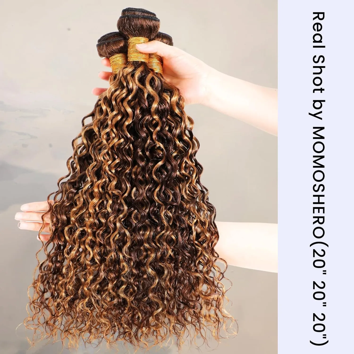 P4/27 Honey Blonde Highlights Water Wave Bundles Human Hair 18 20 22 Inch,Brown Wet and Wavy 3 Weave Bundles, 10A 100% Virgin Human Hair