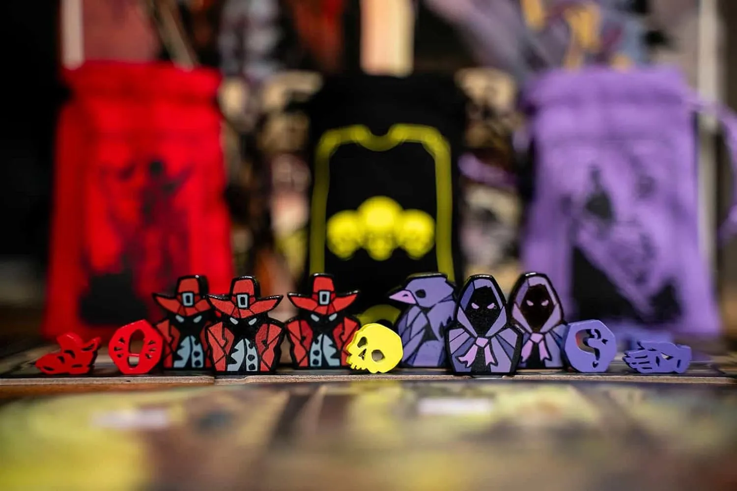 Pagan: Fate of Roanoke - Wooden Token Set, 125 Painted Game Pieces & 3 Custom Screen Printed Cloth Bags