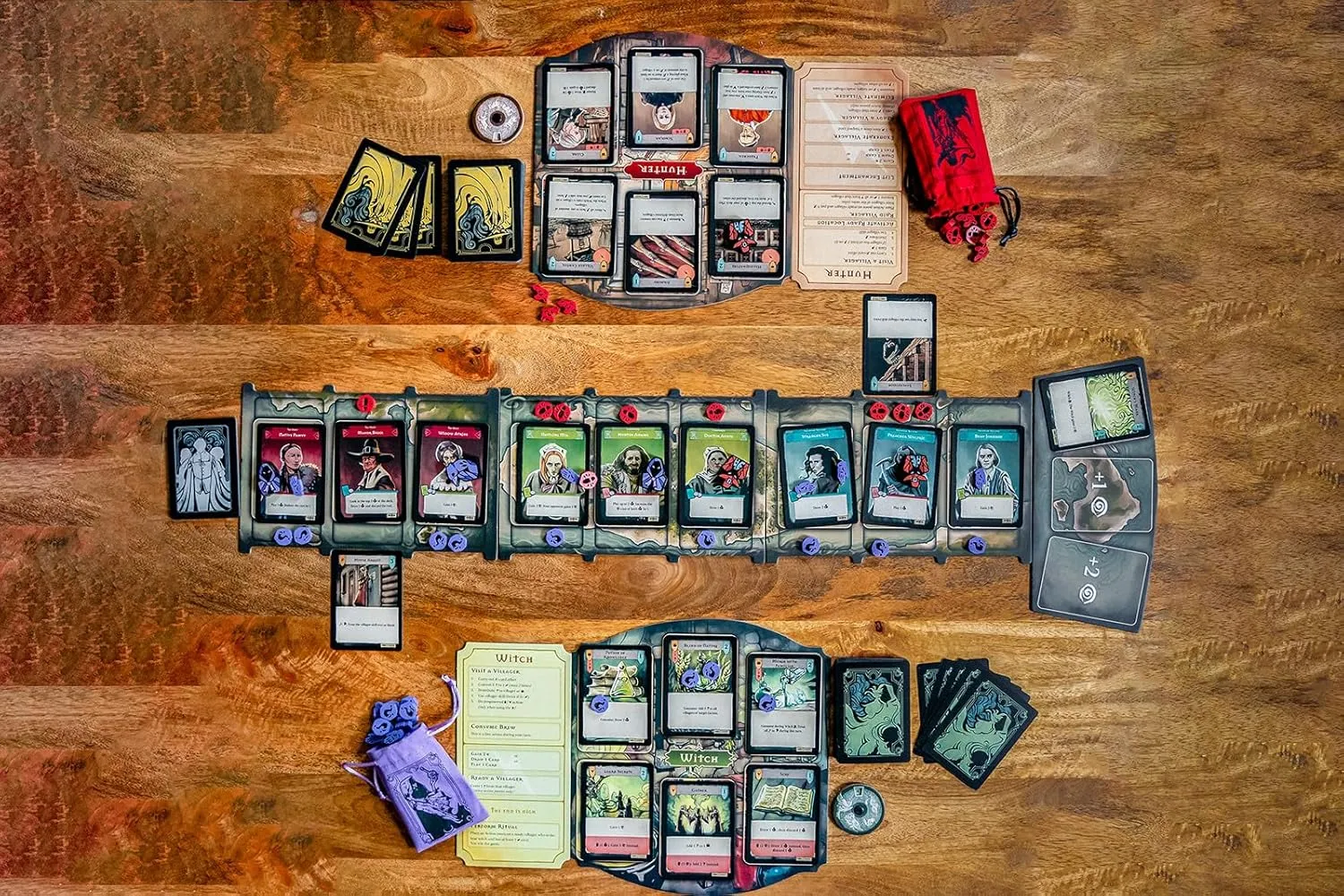Pagan: Fate of Roanoke - Wooden Token Set, 125 Painted Game Pieces & 3 Custom Screen Printed Cloth Bags