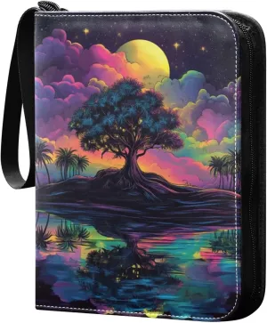 Palm Tree Colorful 4 Pockets Trading Card Album Folder for Cards PU Cover Zip Card Binder with 400 Side Loading Pockets Card Collection Binder for Collectible Boys Girls Game Sports Cards MTG TCG