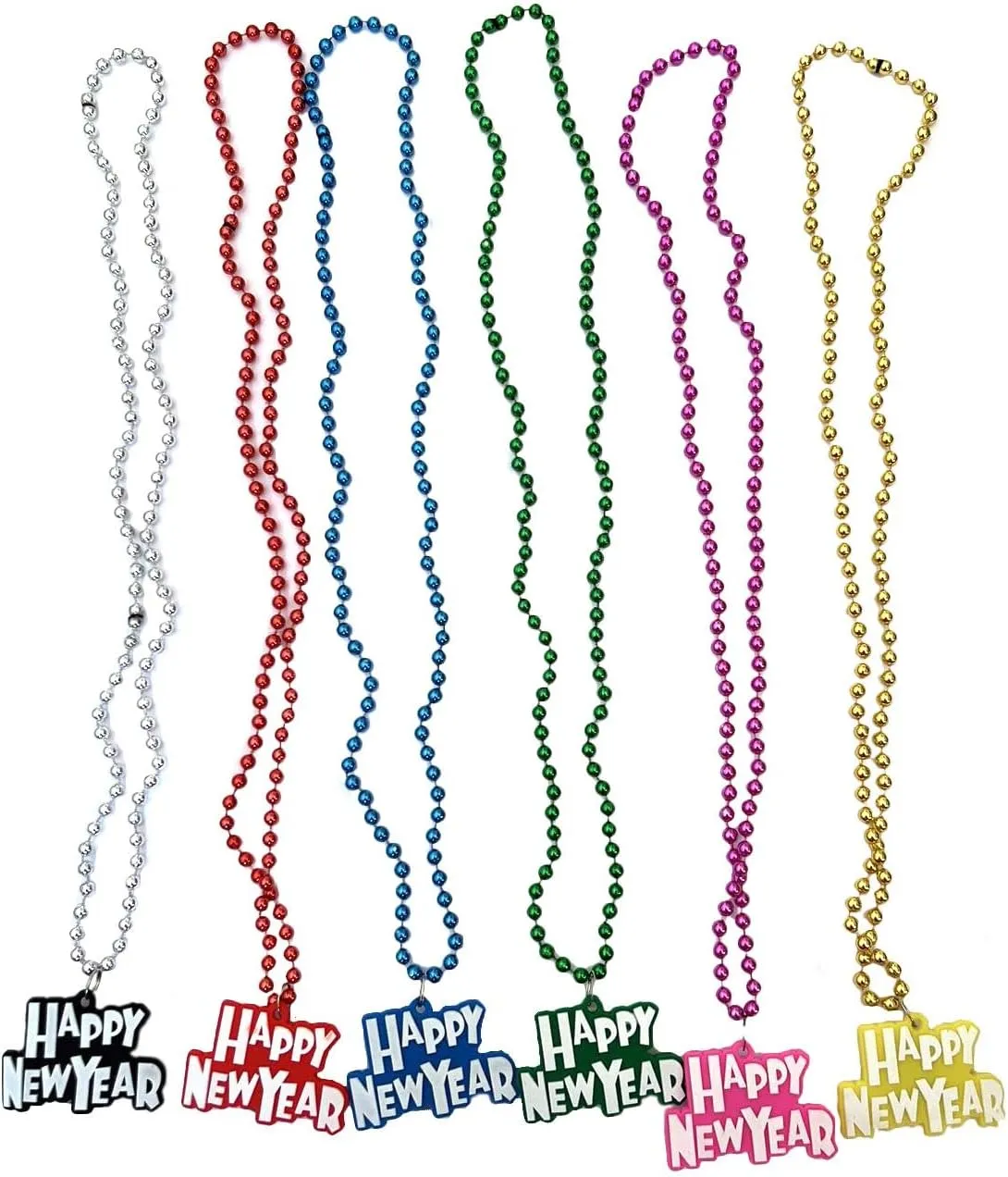 P&F Happy New Year Eve 2022 Assorted Metallic Beads Light-up Party Necklaces (12 Count, Unisex, Children, New Year's Eve)