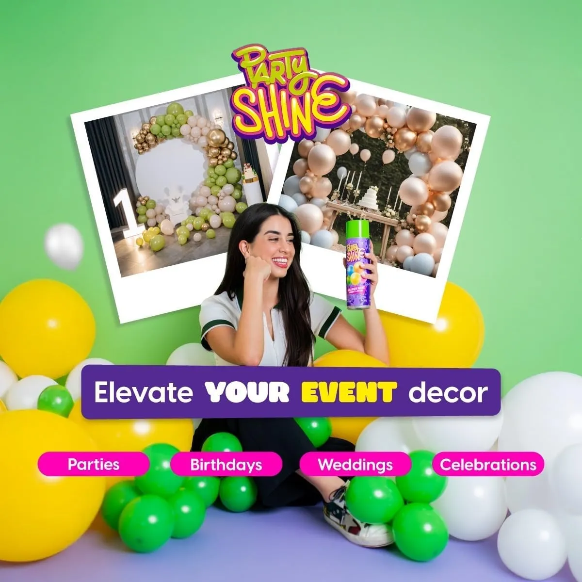 Party Shine Balloon Shine Spray, Silicone Spray for Latex Balloons, Balloon Spray Shine, Waterproof, Fragrance-free and Less Slippery Formula, Perfect for Balloon Décor, Parties, Events, 13oz (1 Pack)