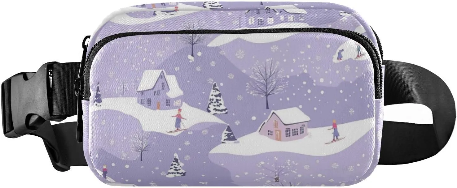 Pastel Snow Purple Trendy Crossbody Bag Waist Packs for Women Men Water Resistant Belt Bag Travel Wallet with Adjustable Strap for Cycling Hiking Gym