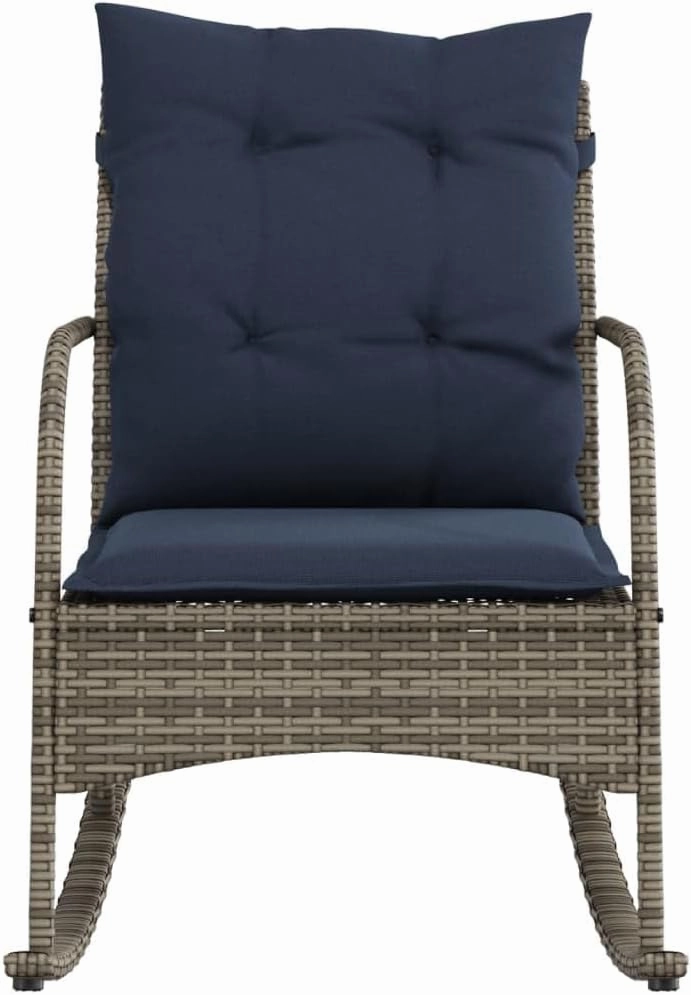 Patio Rocking Chair with Cushions Gray Poly Rattan Outdoor Furniture Lounge Chair for Backyard, Poolside, and Garden Relaxation