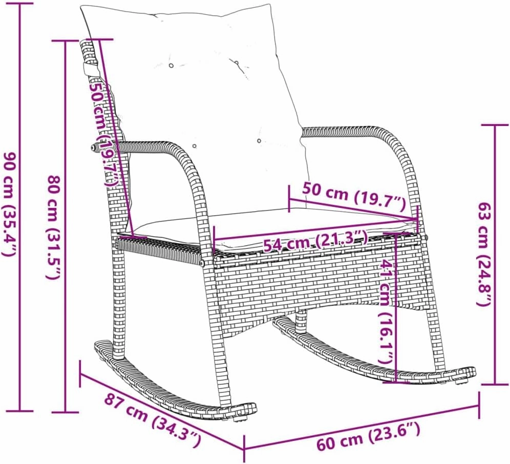 Patio Rocking Chair with Cushions Gray Poly Rattan Outdoor Furniture Lounge Chair for Backyard, Poolside, and Garden Relaxation