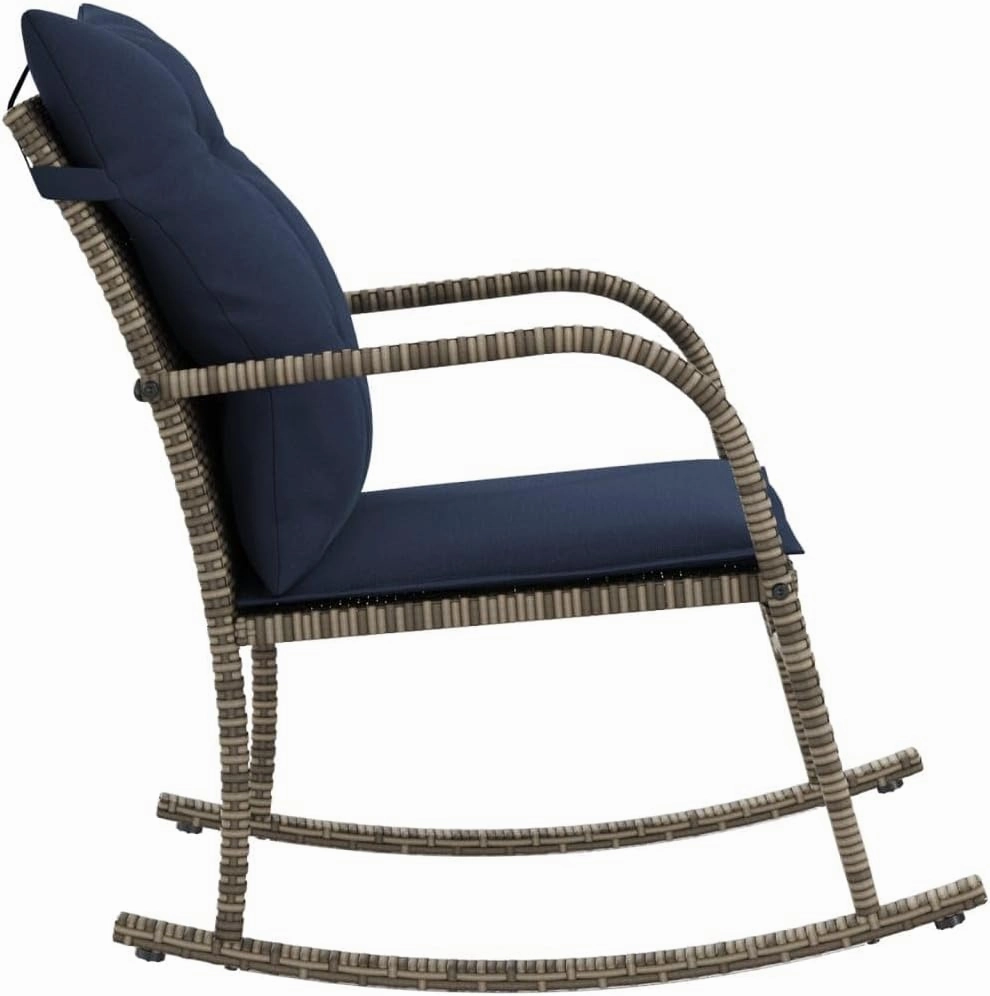 Patio Rocking Chair with Cushions Gray Poly Rattan Outdoor Furniture Lounge Chair for Backyard, Poolside, and Garden Relaxation