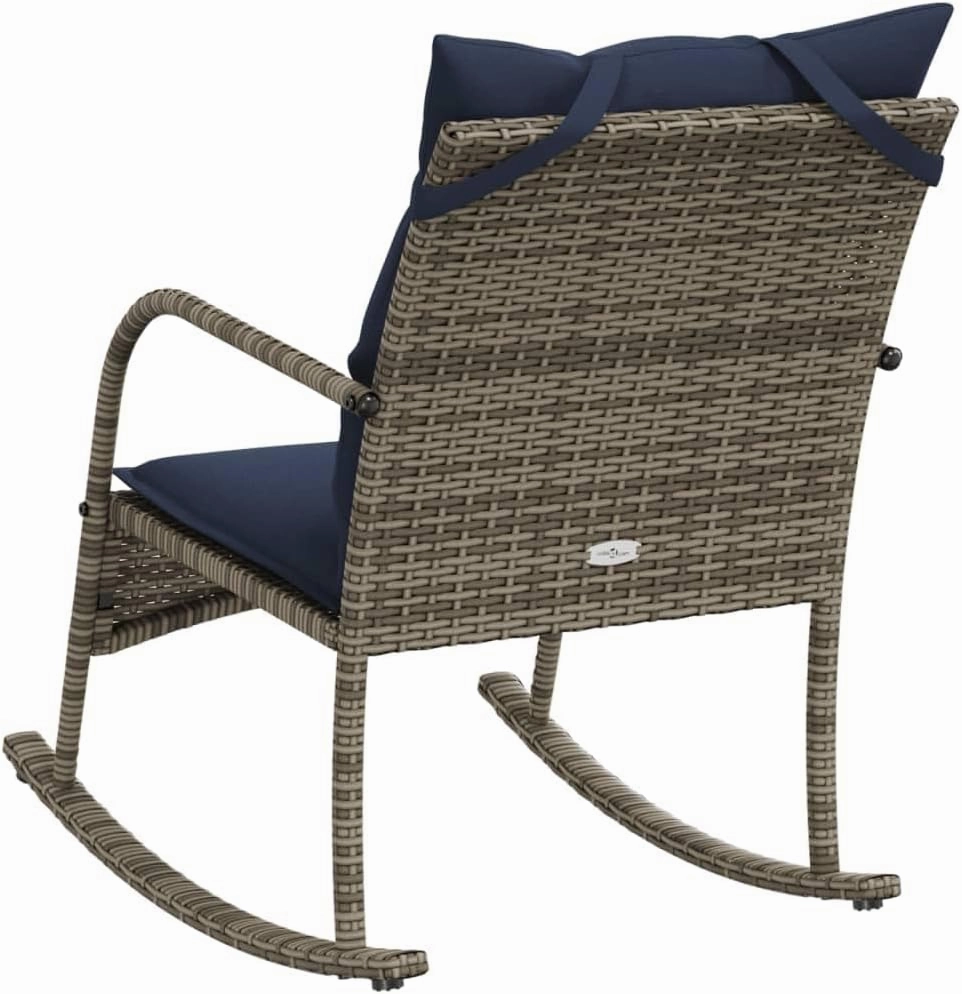 Patio Rocking Chair with Cushions Gray Poly Rattan Outdoor Furniture Lounge Chair for Backyard, Poolside, and Garden Relaxation
