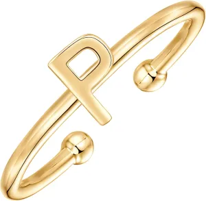 PAVOI 14K Gold Plated Initial Letter Adjustable Ring for Women - Thin Initial Band - Dainty Fashion Jewelry Gifts