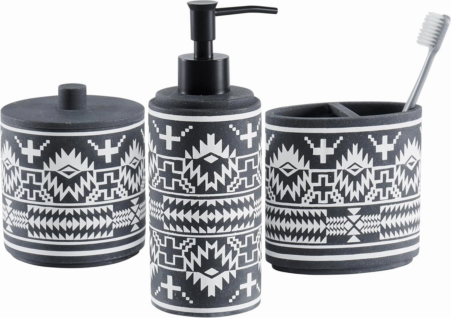 PENDLETON Spider Rock 3 Piece Bathroom Counter Organizer, Lotion Dispenser, Toothbrush Holder, and Jar with Lid, Great Painted Resin Set, A Stylish Boho Western Bathroom Decor