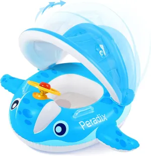 Peradix Baby Pool Float with Canopy, Inflatable Baby Swimming Ring with Removable Sun Protection Shade, Whale Toddler Floaties Water Infant Swim Float Toys