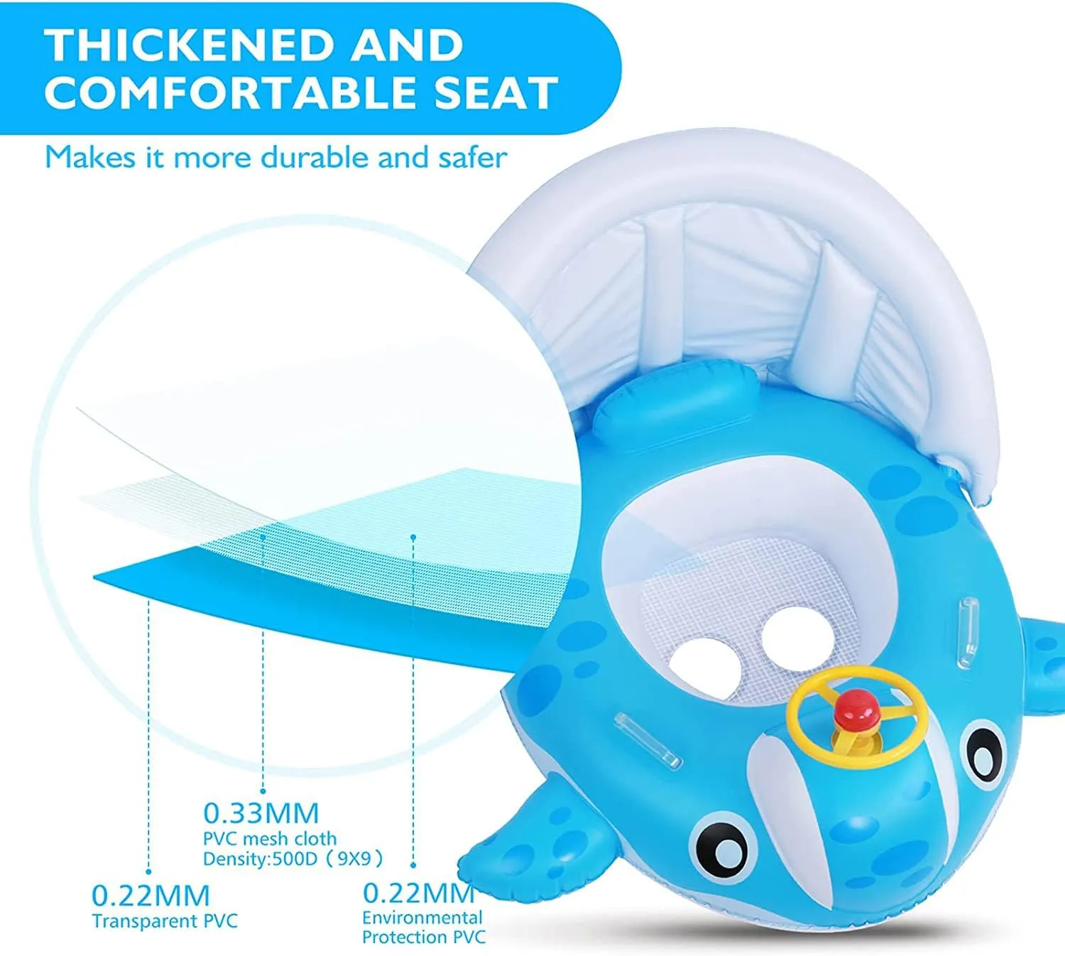Peradix Baby Pool Float with Canopy, Inflatable Baby Swimming Ring with Removable Sun Protection Shade, Whale Toddler Floaties Water Infant Swim Float Toys