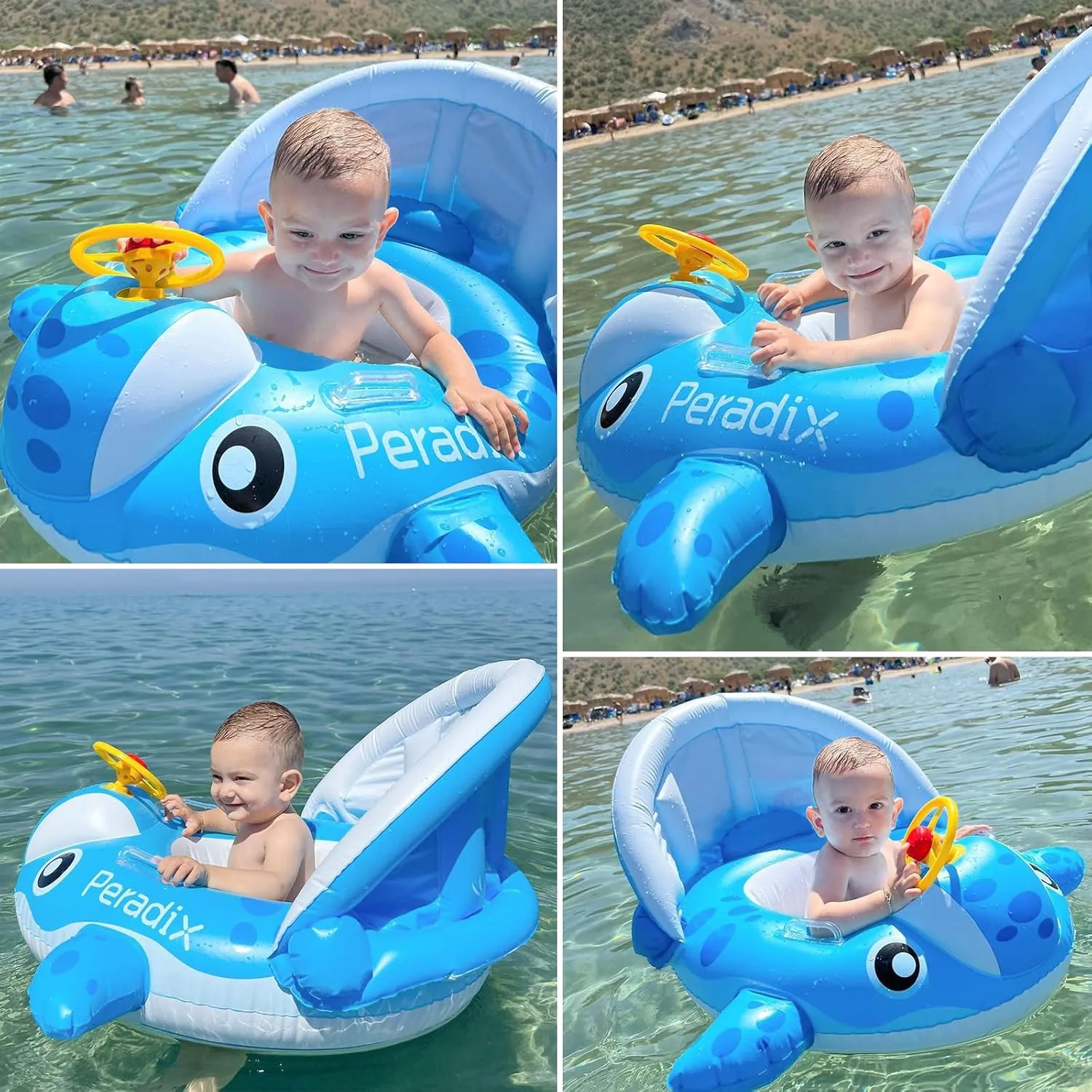 Peradix Baby Pool Float with Canopy, Inflatable Baby Swimming Ring with Removable Sun Protection Shade, Whale Toddler Floaties Water Infant Swim Float Toys