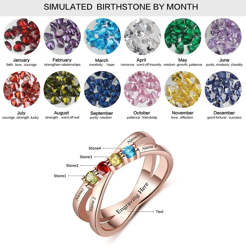 Personalized Cheap Mothers Rings with 4 Simulated Birthstones Rings for Mom Custom Name Jewelry for Women