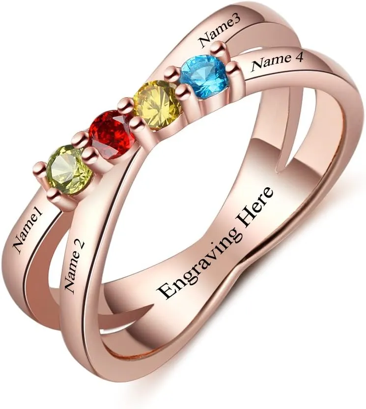 Personalized Cheap Mothers Rings with 4 Simulated Birthstones Rings for Mom Custom Name Jewelry for Women