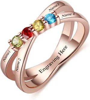 Personalized Cheap Mothers Rings with 4 Simulated Birthstones Rings for Mom Custom Name Jewelry for Women