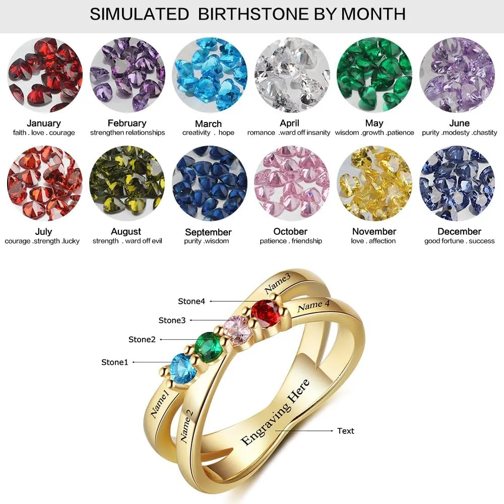 Personalized Cheap Mothers Rings with 4 Simulated Birthstones Rings for Mom Custom Name Jewelry for Women